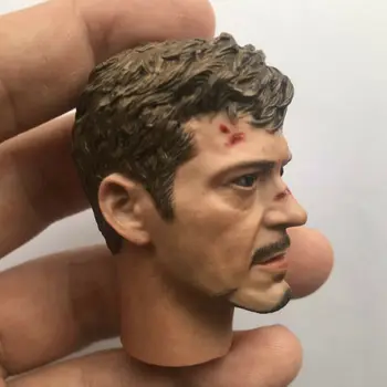 

Custom 1/6 Bloodstained Iron Man Tony Head Sculpt Long Hair for 12in Action Figure Toy