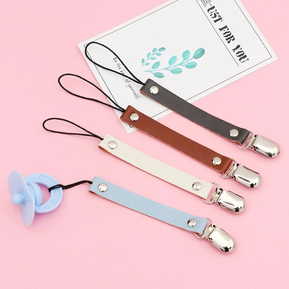 Leather Boy Girl Baby Nipple Holder Pacifier Clips Soother Chain Teether Strap 