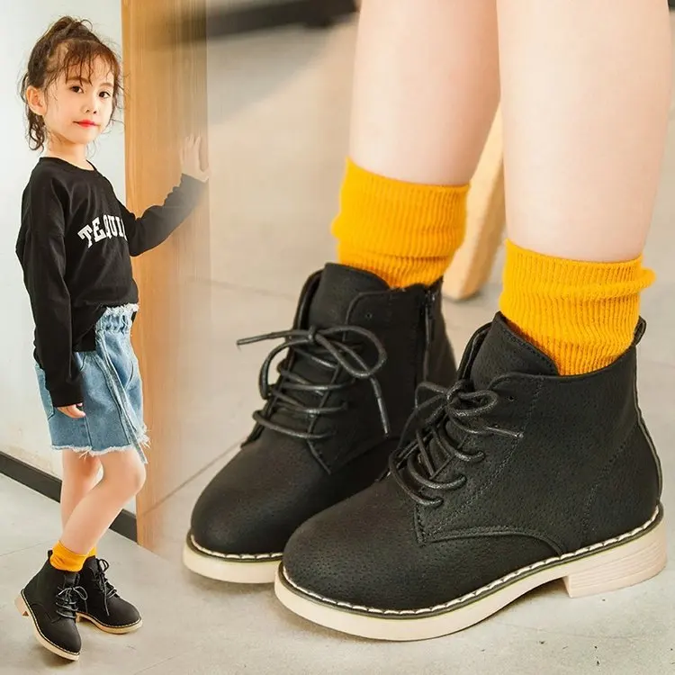 New waterproof shoes winter boys shoes snow boots girls autumn black kids Martin leather boots kid 3 4 5 6 7 8 9 10 11 12 years