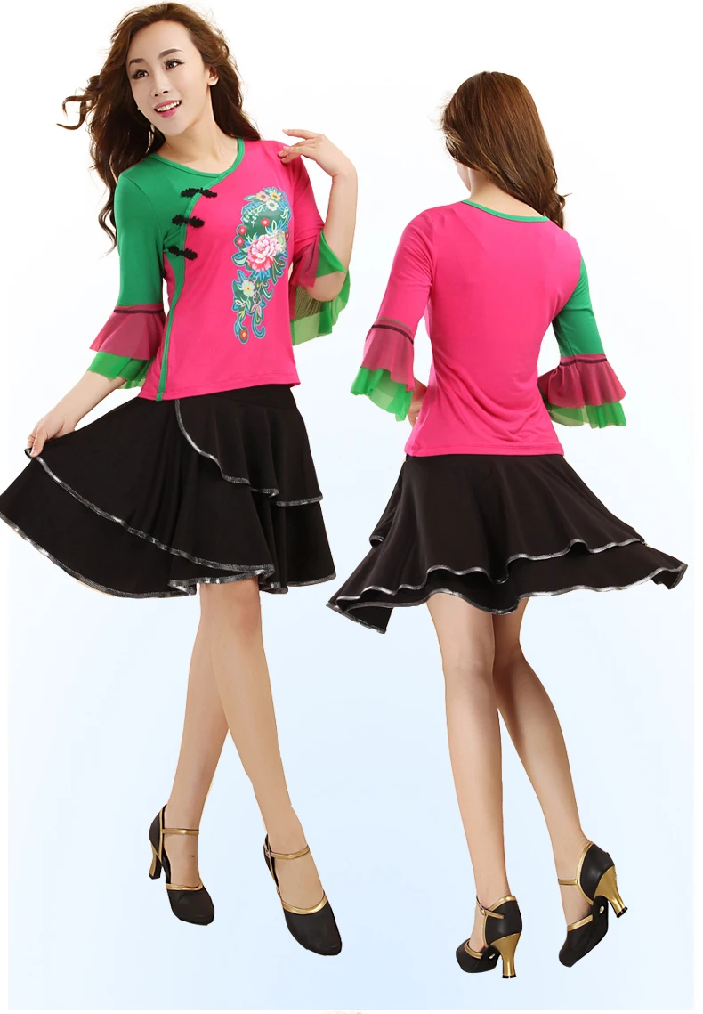 Vatican Shu Spring New Style Square Dance Clothing Tops Spring Clothing Printed Practice Costume