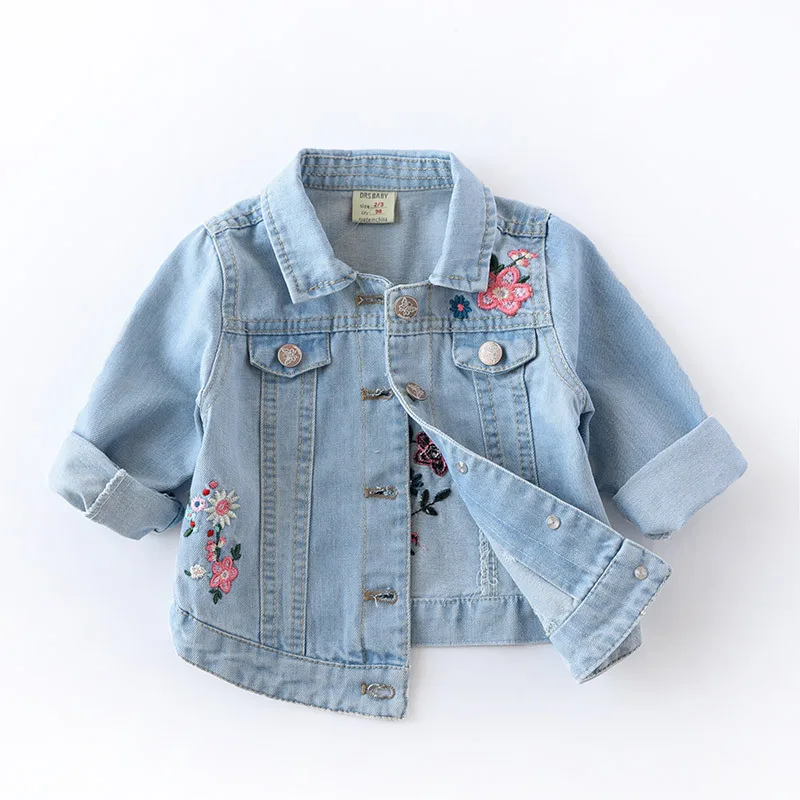 

Spring And Autumn Korean-style Childrenswear New Style Girls' Jean Jacket Soft Sand Washing Embroidered Baby Denim Jacket KID'S