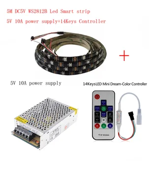 

5m DC5V WS2812B Led Strip 30 pixels/leds/m WS2812 IC Smart 5050 RGB led Strip light+5V LED Power Supply + LED Controller
