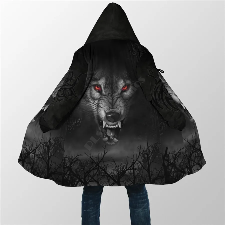 Winter Men For Women Hooded Cloak Custom Name Dragon&Wolf 3D All Over Prined Fleece wind breaker Warm Hood cloak