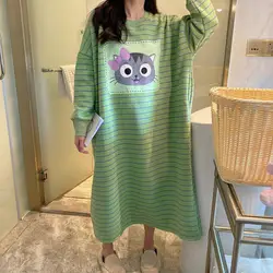 Women Dress Long Sleeve O Neck Breathable Loose Warm Knee Length Pajamas for Winter