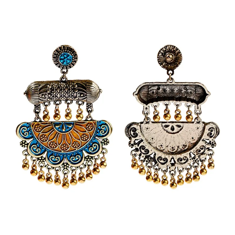 Этнические Ретро Племенные Цветок Индийский Jhumka кисточкой серьги старинные резные, в стиле бохо латунь Висячие серьги вrincos бижутерия