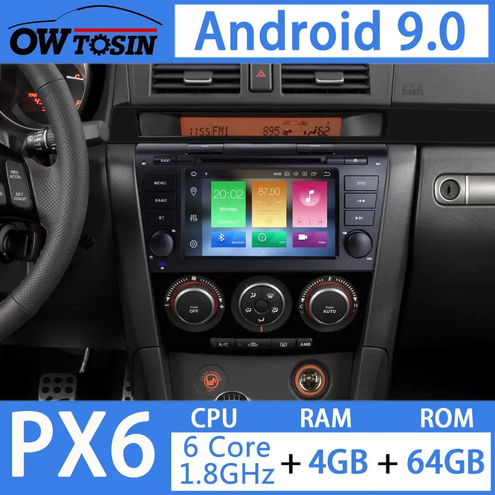 Perfect 7" Android 9.0 PX6 CPU 4G+64G ROM Car DVD Player For Mazda 3 Mazda3 2006 2007 2008 2009 2010 2011 2012 GPS Navigation Multimedia 1