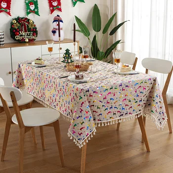 

Christmas Linen Tablecloth Dining Table Cloth Clothes Cloths Desk Cover Rectangular for Christmas New Year Party Decoration