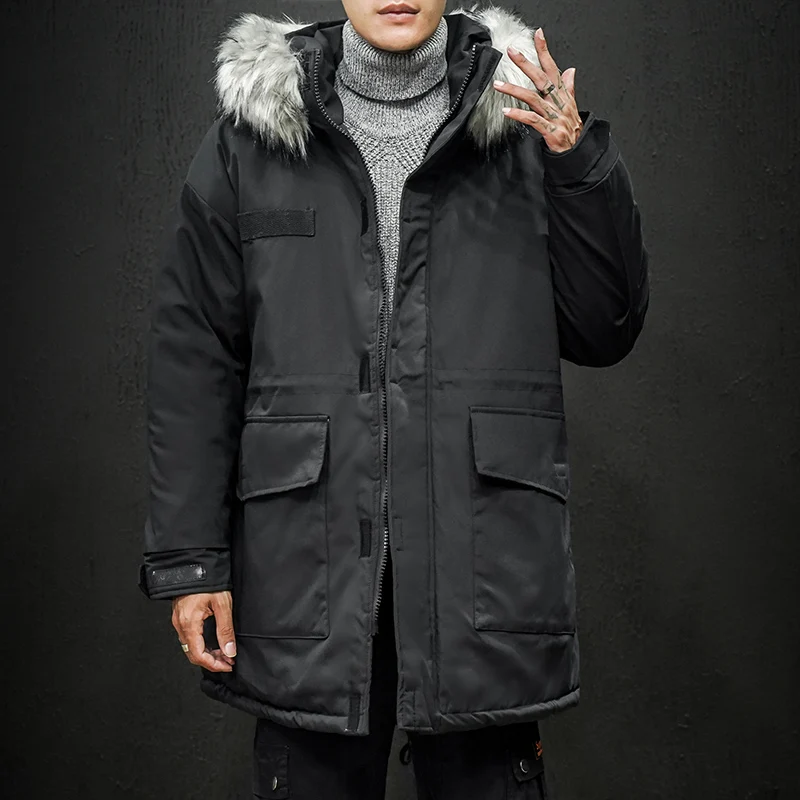 

2019 New Men Winter Jackets Hooded Fur Collar Thick Parkas Windproof Warm Parka Coat Men Medium-long Mens Overcoat ABZ587