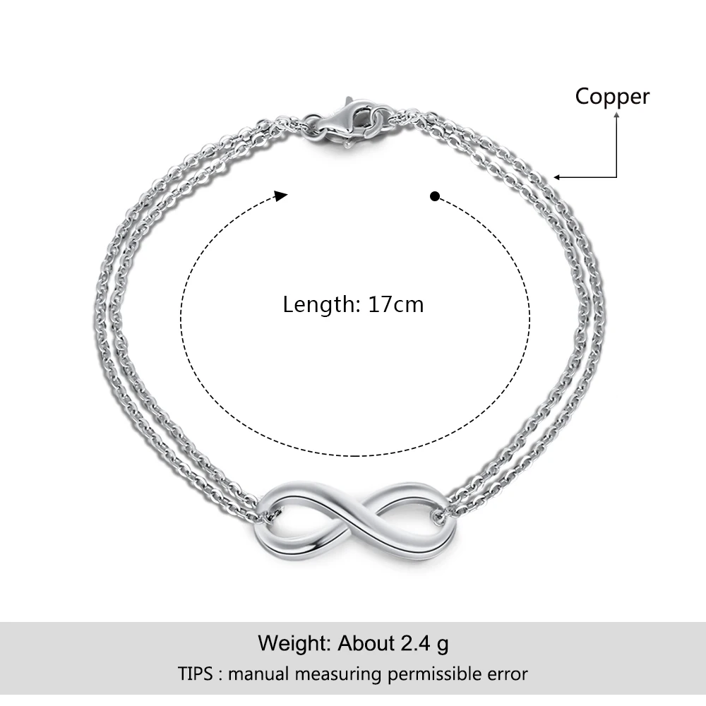 Silver Color Infinity Bracelets & Bangles for Women 8 Shape Double Chain Bracelet Party Trendy Fashion Jewelry Gift for Women