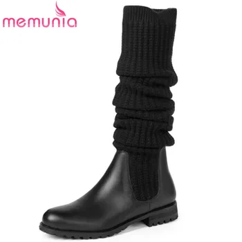 

MEMUNIA 2020 top quality genuine leather over the knee boots women round toe low heels casual shoes fashion Hosiery boots woman