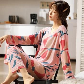 

XIZOU womens Pajamas Set Autumn Winter Thicken Cotton Pyjamas Women Pijama Pattern Pajamas Set Loose Pijama Mujer Sleepwear
