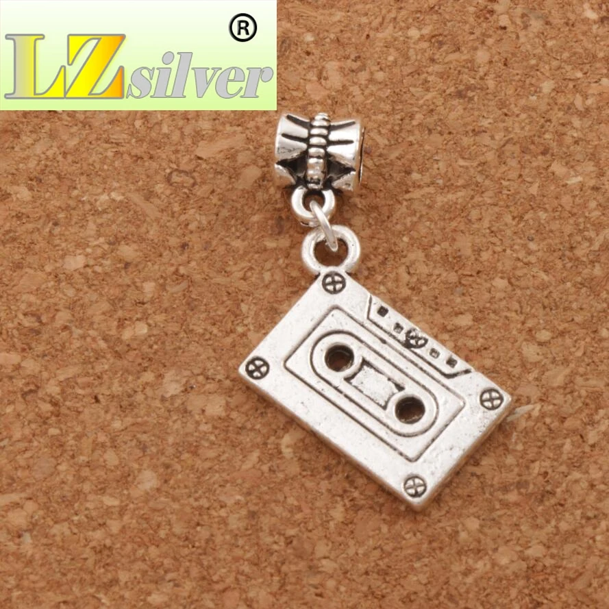 Music Cassette Tape Charm Beads 100pcs zinc alloy Dangle Fit European Bracelets B258 37.8X16.2mm