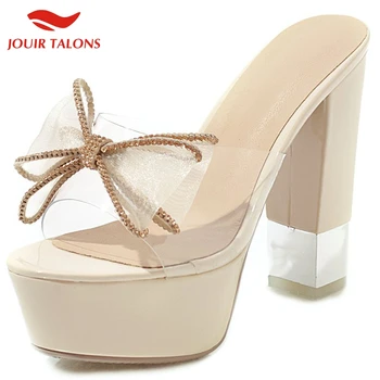 

Brand New Sexy Block High Heels Big Size 43 women's Shoes Platform Transparent Summer Sandal Mules Woman Slippers