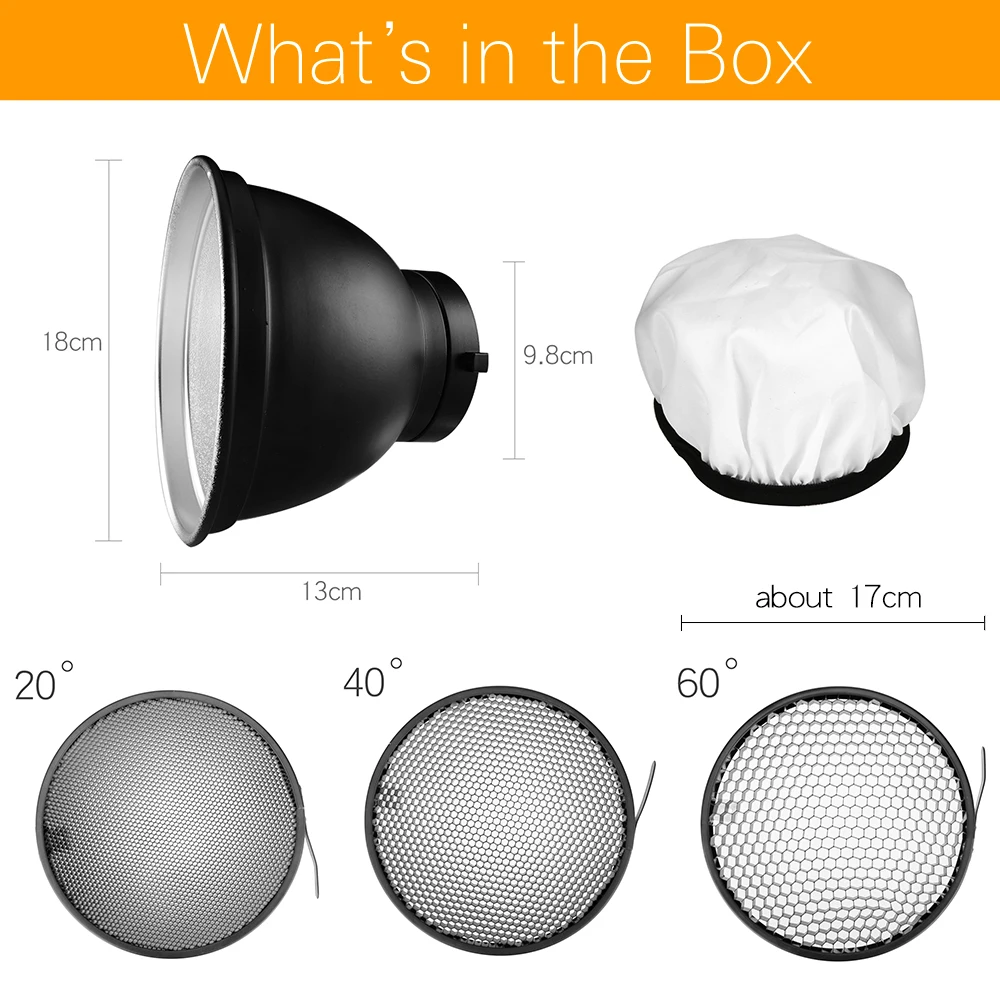 Diffusore Riflettore Godox Con Griglia A Nido D'ape 20/40/60° – Per Attacco Bowens, Per Luce Da Studio E Flash