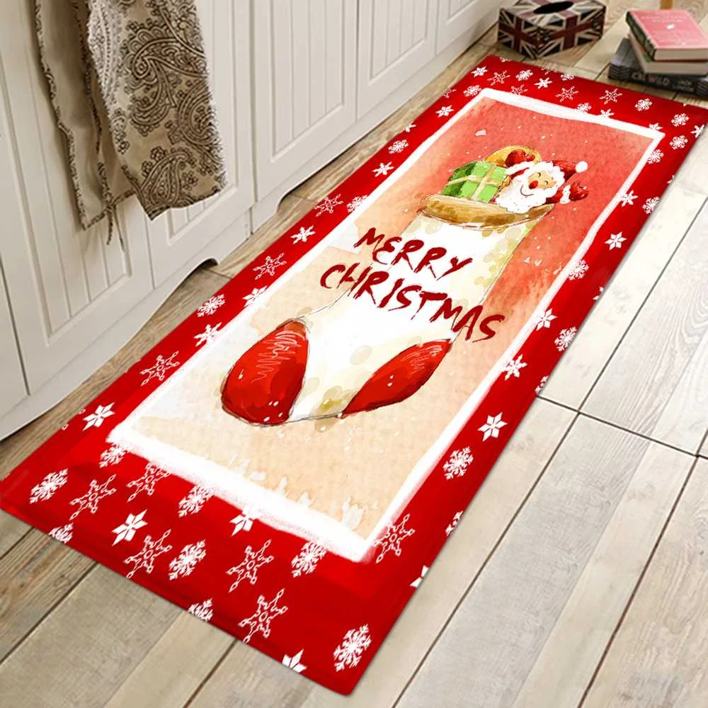 10 моделей веселый рождественский коврик Санта Клаус Рождественский чулок лося фланелевый с принтом Коврик для пола нескользящий коврик Домашний декор - Цвет: Красный