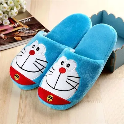 Doraemon cat blue slippers plush warm indoor slipper shoes shoe anime unisex
