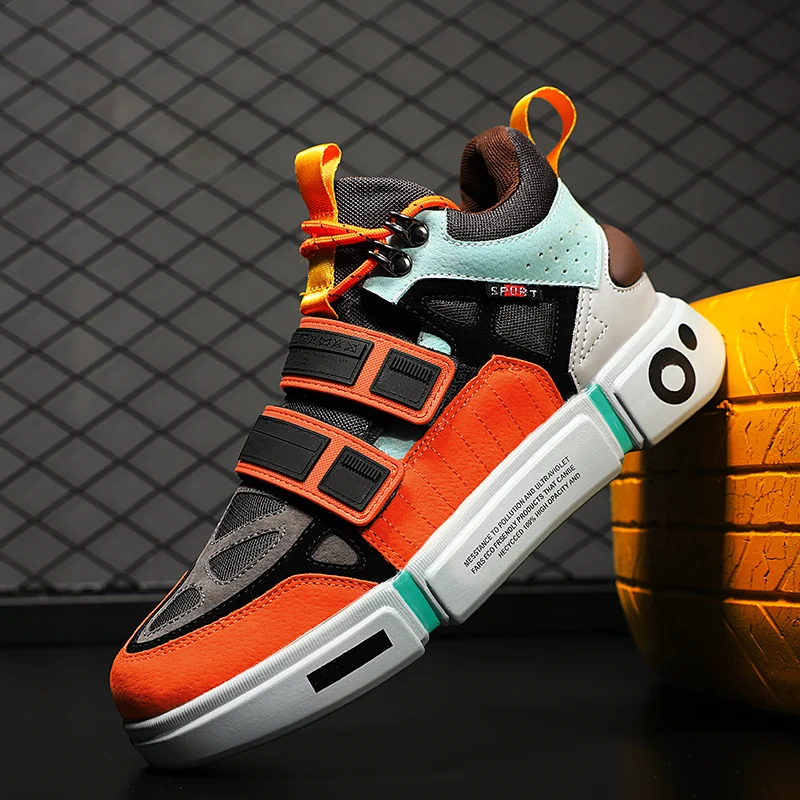 Пара, новая уличная спортивная обувь для мужчин, удобные спортивные кроссовки для бега, большие размеры, на шнуровке, высокие кроссовки, женские кроссовки - Цвет: Оранжевый