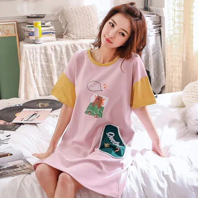 nightgown women Хлопковые ночные рубашки, женские летние хлопковые пижамы, Женская мультяшная Ночная сорочка, Сексуальное Женское ночное белье размера плюс, домашнее платье, M-3XL для сна - Цвет: nightgown women
