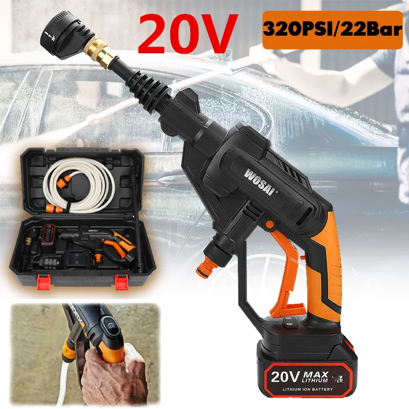 20V Portable Cordless Car Washer Machine High Pressure Electric Water Guns Nozzle Hose Pump Foam Lance Battery Rechargable Clean