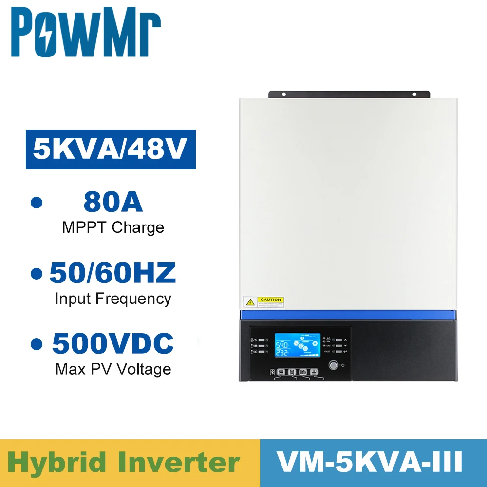 PowMr 5KVA Pure Sine Wave Solar Inverter Max Panel Input 500VAC and AC Charge MPPT 80A Controller With USB Bluetooth LCD Control