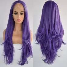Лавандовый Фиолетовый Натуральный волнистый синтетический 13*3 парик фронта шнурка бесклеевой термостойкие волокна волос свободный пробор для женщин парики на каждый день