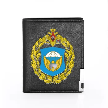 

High Quality Russian Airborne Troops Wallet Black Leather Purse Men Women Credit Card Holder Short Male Slim Coin Money Bags