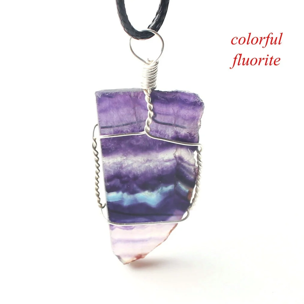 fluorite with rope 1 шт чакра кварц натуральный образец кристаллического минерала грубая нерегулярная подвеска ручной работы драгоценный камень с бесплатной веревкой - Цвет: fluorite with rope