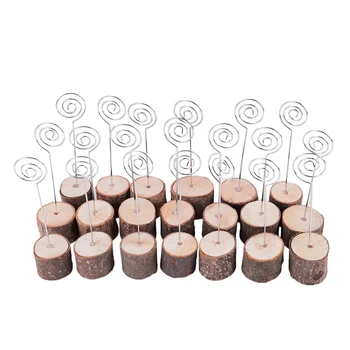 

Rustic Real Wood Base Wedding Table Name Number Holder Party Decoration Card Holders Picture Memo Note Photo Clip Holder (20pcs