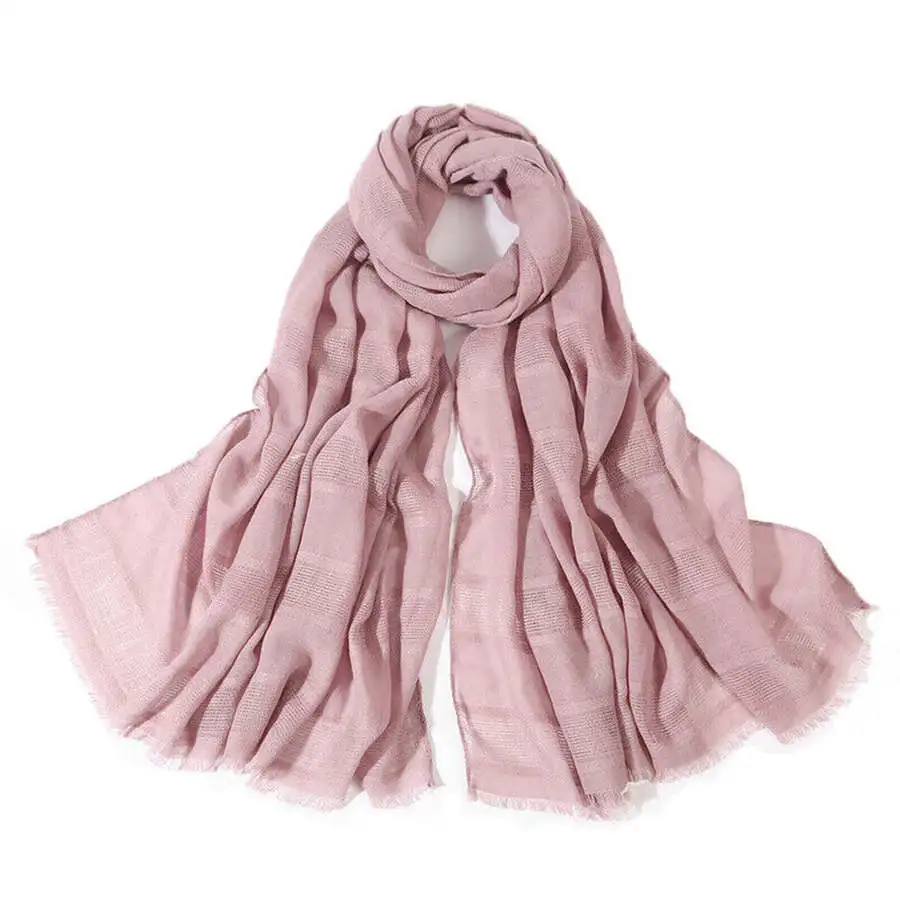 Leather Pink Прямая сделка, Женский хлопковый шарф для девочек, льняная смесь, длинный однотонный шарф накидка шаль палантин - Цвет: Leather Pink