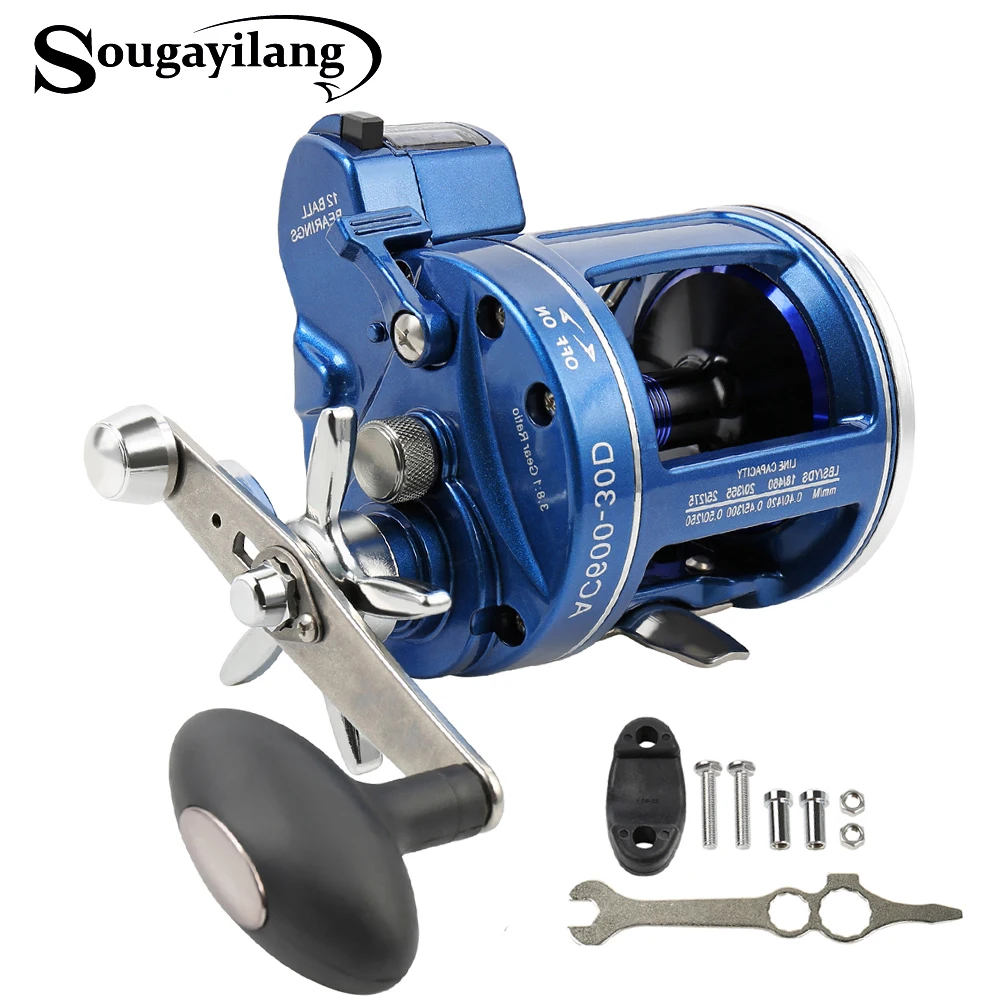 

Sougayilang Strong Trolling Fishing Reel 12BB Right/Left Hand Saltwater Trolling Reels with Line Counter Alarm Bell Drum Reel
