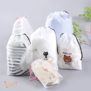 

50pcs Traval Drawstring Bag Socks Underwear Cloth Bag Frosted Bear Rope Handle Bag Plastic Waterproof Bag Buggy Organizer Set
