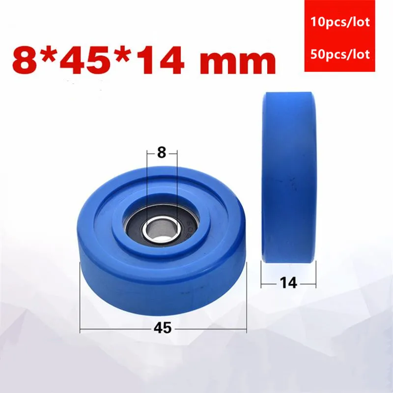 

10pcs/50pcs 8*45*14mm polyurethane PU 608 608RS low noise roller bearing friction mechanical pulley soft rubber 8x45x14