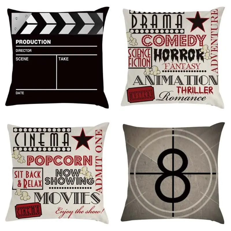 4 unids/set cine palomitas de maíz funda de almohada 45x45cm películas de sofá cojín para cintura cubierta Casa Decor