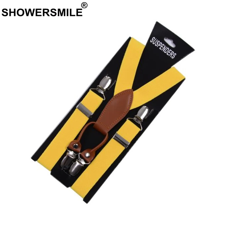 SHOWERSMILE подтяжки для женщин, кожаный сплав, 4 зажима, подтяжки, желтые тиранты, женские подтяжки для взрослых, подтяжки для брюк - Цвет: yellow