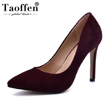 

Taoffen Office Ladies Pumps Fashion Solid Color Simple High Heel Shoes Women Sexy Pointed Toe Wedding Footwear Size 34-42