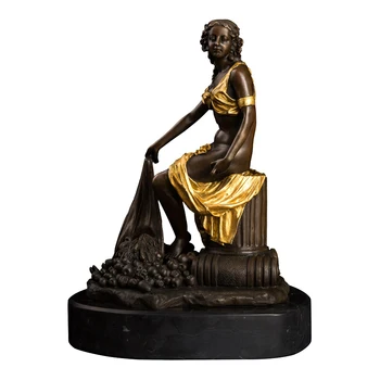 

Bronzes sculpture semi-nude girl statue sitting with fruits garden statues figurine en bronze High-end Decoration