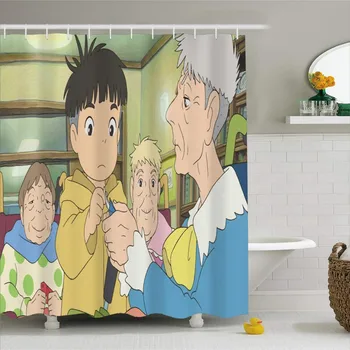 

3d Print Anime Ponyo on The Cliff Character Bath Curtains Polyester Waterproof Shower Curtain Bathroom Decor Set with Hooks