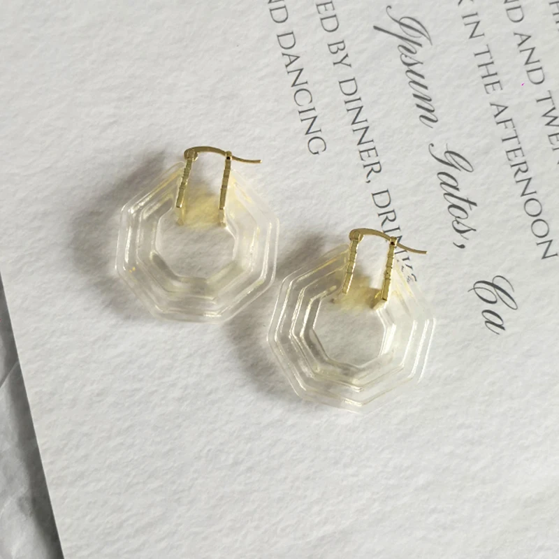 Peri'sBox золотые латунные полые Восьмиугольные акриловые серьги-кольца полупрозрачные геометрические серьги-кольца минималистичные серьги для женщин