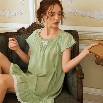 

2020 New Arrival Nightdress Sleepwear Female Cotton Nightwear Home Dressing Gown Sexy Lace Patchwork Nightgown Homewear