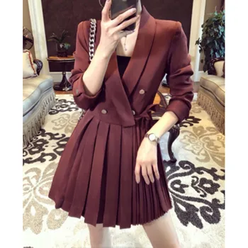 

Autumn And Winter Korean Temperament Coat Women Fashion Long Sleeve Jacket Coat Sweet Pleats Office Outerwear