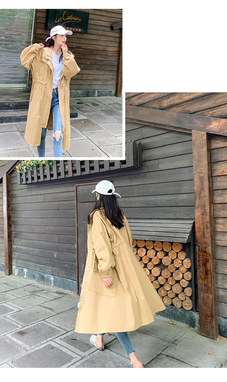 Long Trench Women Spring And Autumn Loose BF Coat Female Knee-length Mandarin Collar Solid Casual Coats