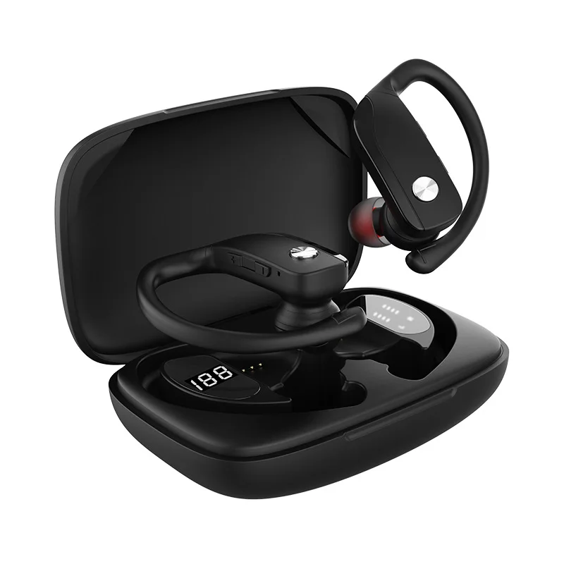 T16 Wireless Bluetooth 5 0 Headset LED Digital Display Ear Hanging IP67 Waterproof Sports Headphone With 2600mAH Charging Box
