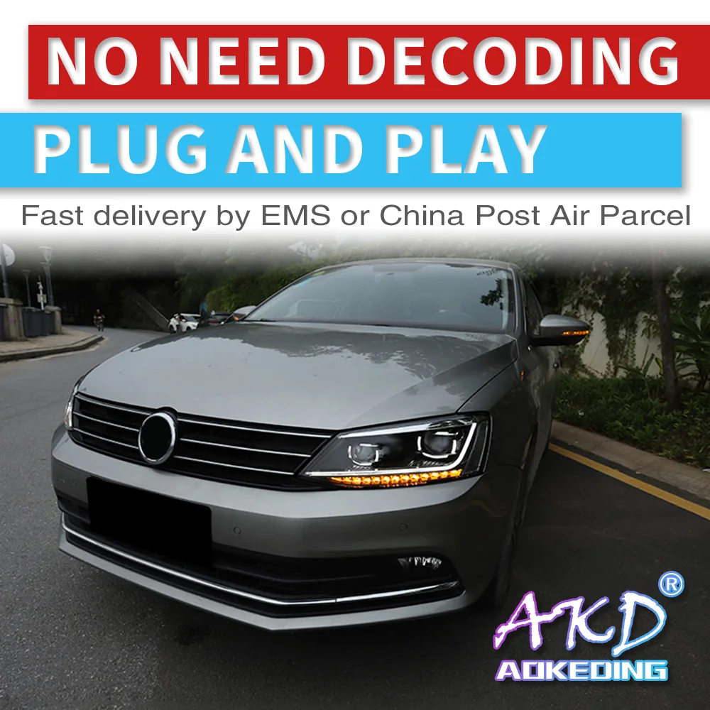 US $473.85 AKD Tuning Cars Headlight For VW Jetta MK6 Headlights LED DRL Running Lights BiXenon Beam Fog Lights Angel Eyes Auto Levels