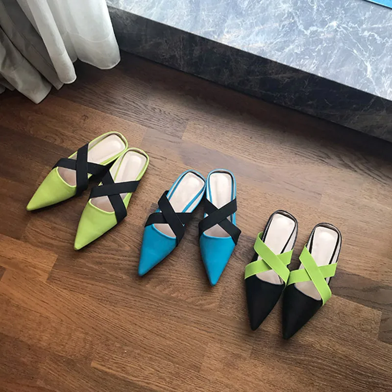 

MONMOIRA Mixed Colors Flats Shoes for Women Metal Heel Pointed Toe Women Mules Cross-tie Designer Shoes Women SWA0330
