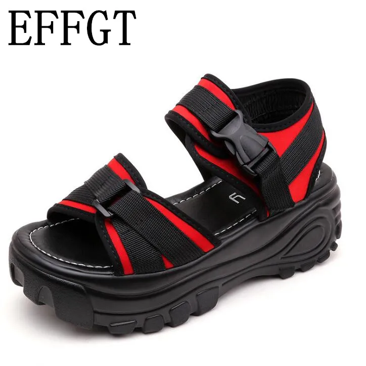 

EFFGT 2019 Korean fashion Summer women's casual shoes open toe platform wedge sandals Roman beach sneaker sandals