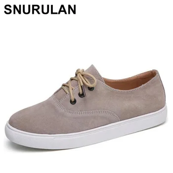 

SNURULAN 2020autumn women sneakers oxford flat shoes women suede leather lace up boat round toe flats moccasins size 35-40