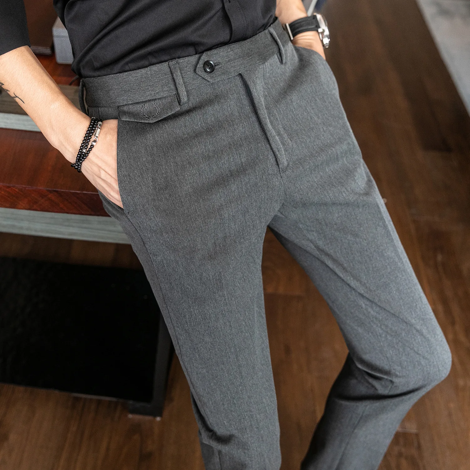 

Activity Amount of Running-Slim Fit Casual Small Suit Pants Trend Thin Skinny British Style Elasticity Suit Pants Men's