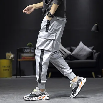 

New Fashion Oversize M-5XL Streetwear Men Solid Pocket Pant with Loose Leisure stitch Elasticity large Splice Straight Fit pant