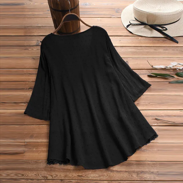 2023 Women Blouse Large Women Vintage Long Sleeve Lace V-Neck Button Top Blouse Office Work Shirts Blusas Para Mujer 4