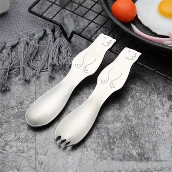 

Small Spoon 304 Stainless Steel Portable Cute Bear Pattern Dessert Fork For Children Cutlery Engraving Spoon Sets